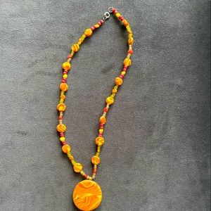 Abstract orange clay necklace